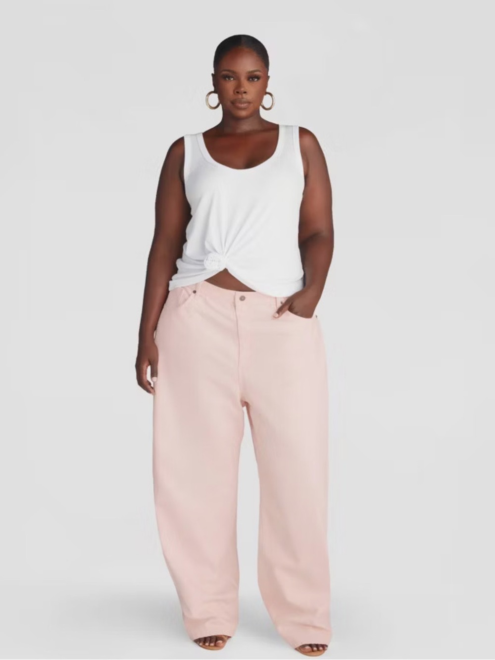 KBB by KAHLANA Women's Mid-Rise Barrel Leg 'The Kahlana Jean' - Light Pink 17